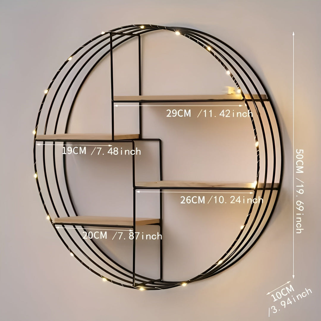 Round Wall Shelf with 4 Levels – Retro Design made of Wood & Metal | Decorative Hanging Shelf for Living Room, Bathroom & Bedroom | Bowlift