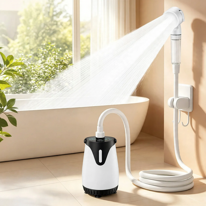 Electric portable shower system with pump