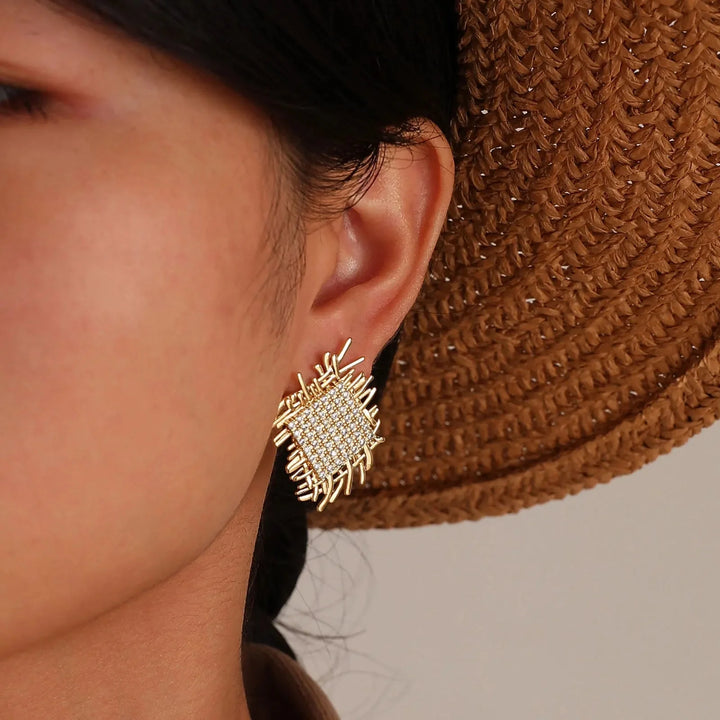 BowLift | 14k Braided Diamond Square Earrings