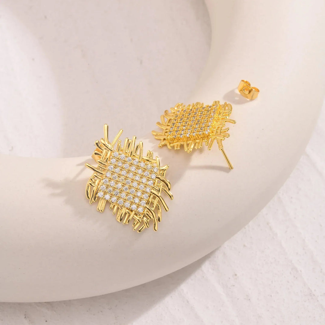 BowLift | 14k Braided Diamond Square Earrings