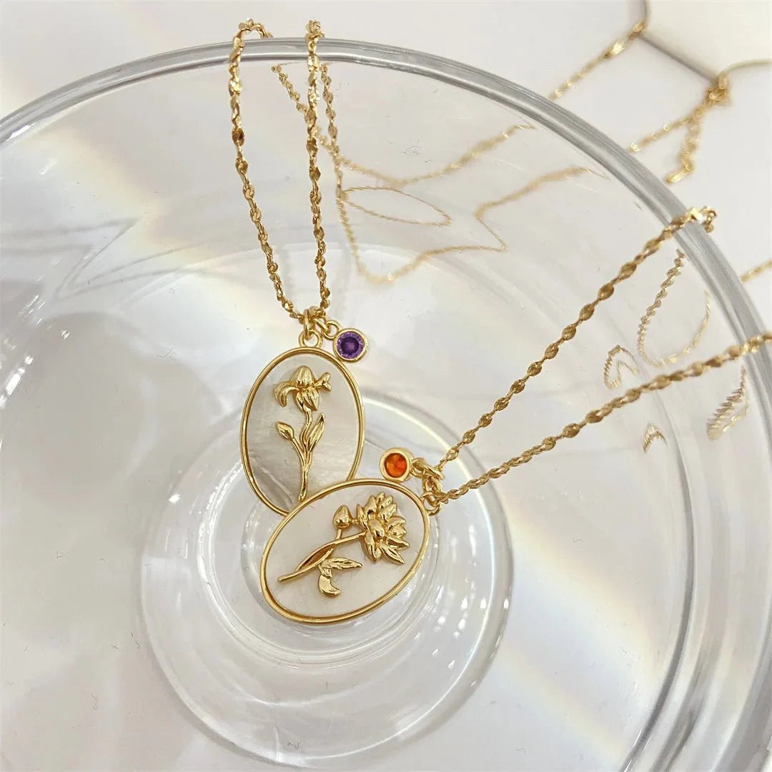 BowLift | 14k Dainty Birth Month Stone & Flower Charm Necklace