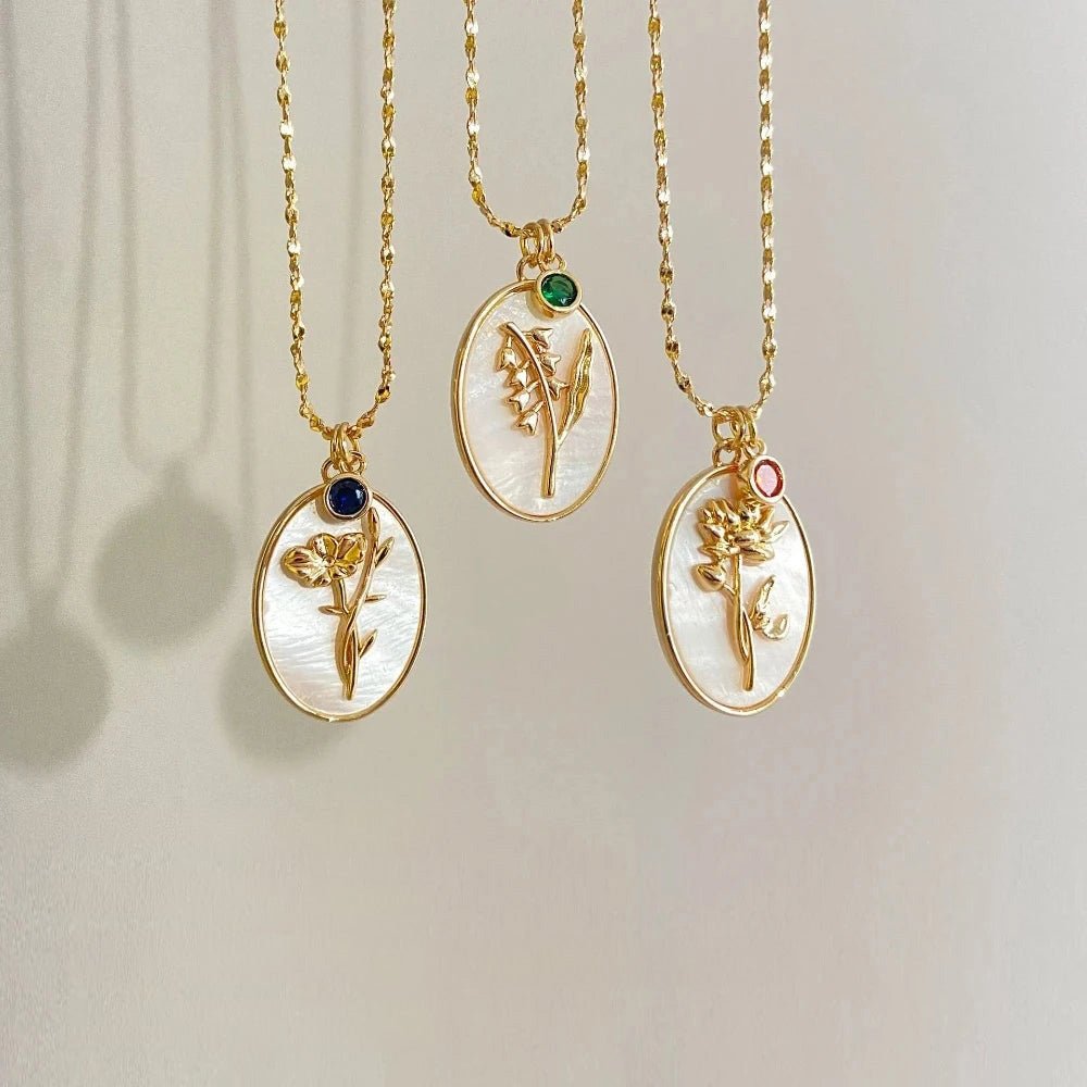 BowLift | 14k Dainty Birth Month Stone & Flower Charm Necklace