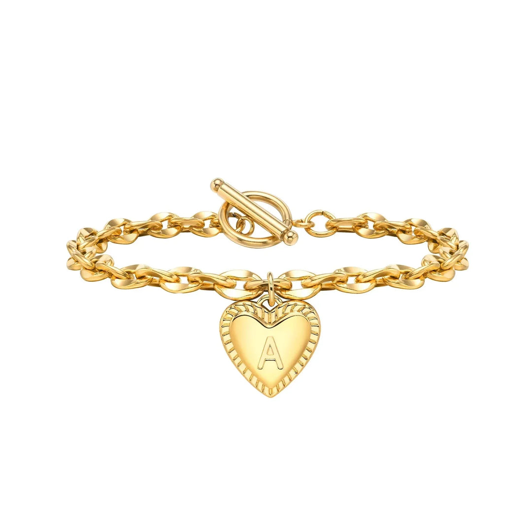 BowLift | 14k Dainty Heart Engraved Letter Initial Bracelet