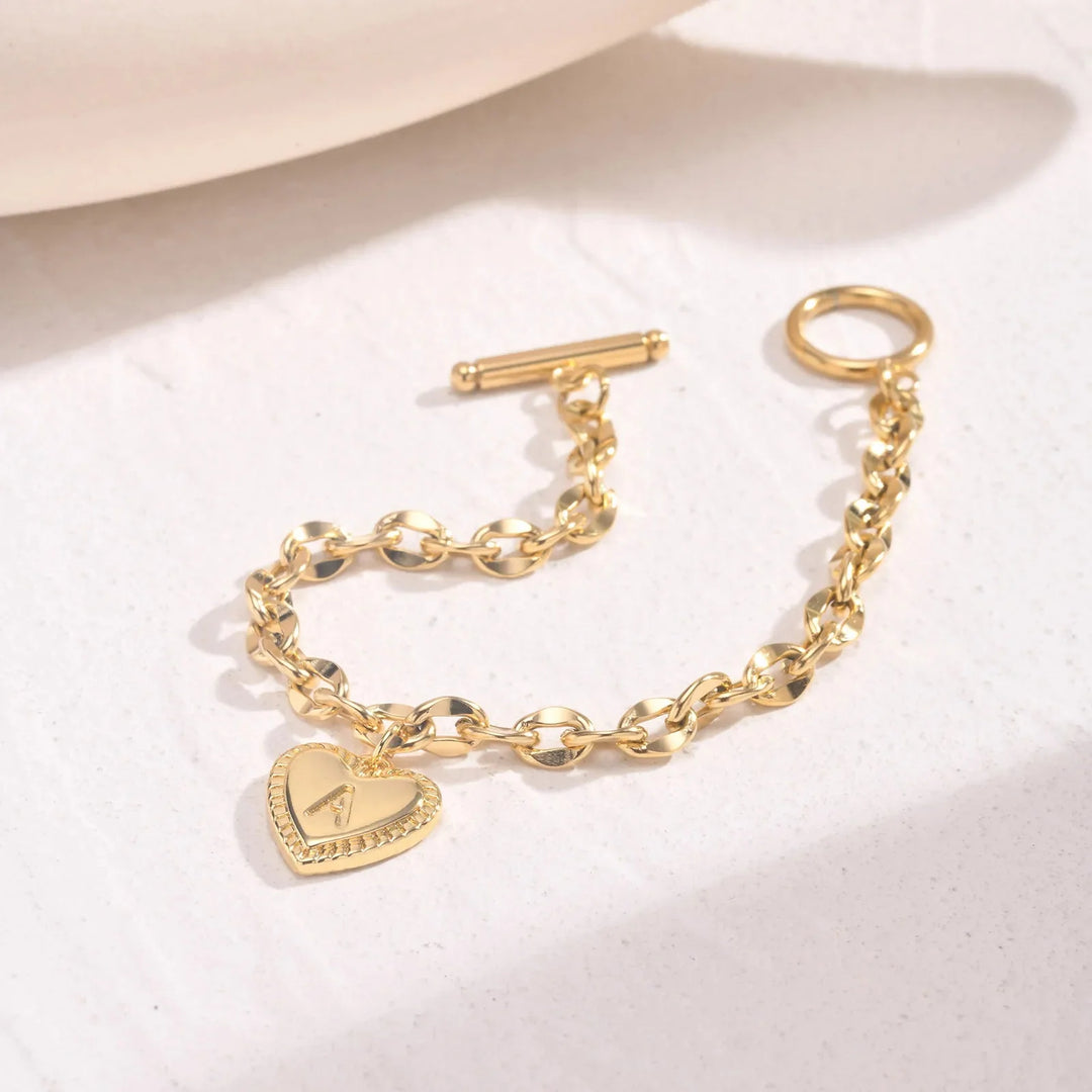 BowLift | 14k Dainty Heart Engraved Letter Initial Bracelet
