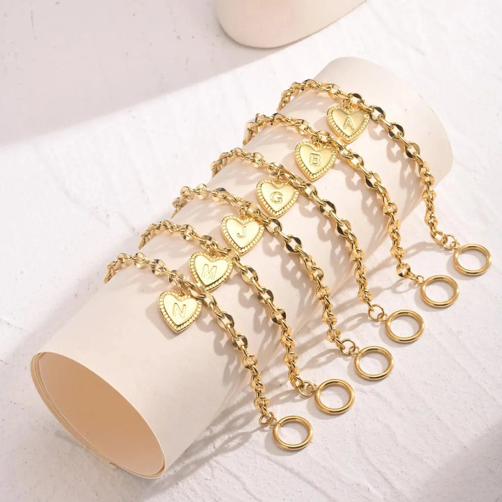 BowLift | 14k Dainty Heart Engraved Letter Initial Bracelet