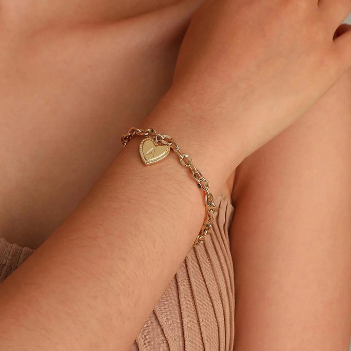 BowLift | 14k Dainty Heart Engraved Letter Initial Bracelet