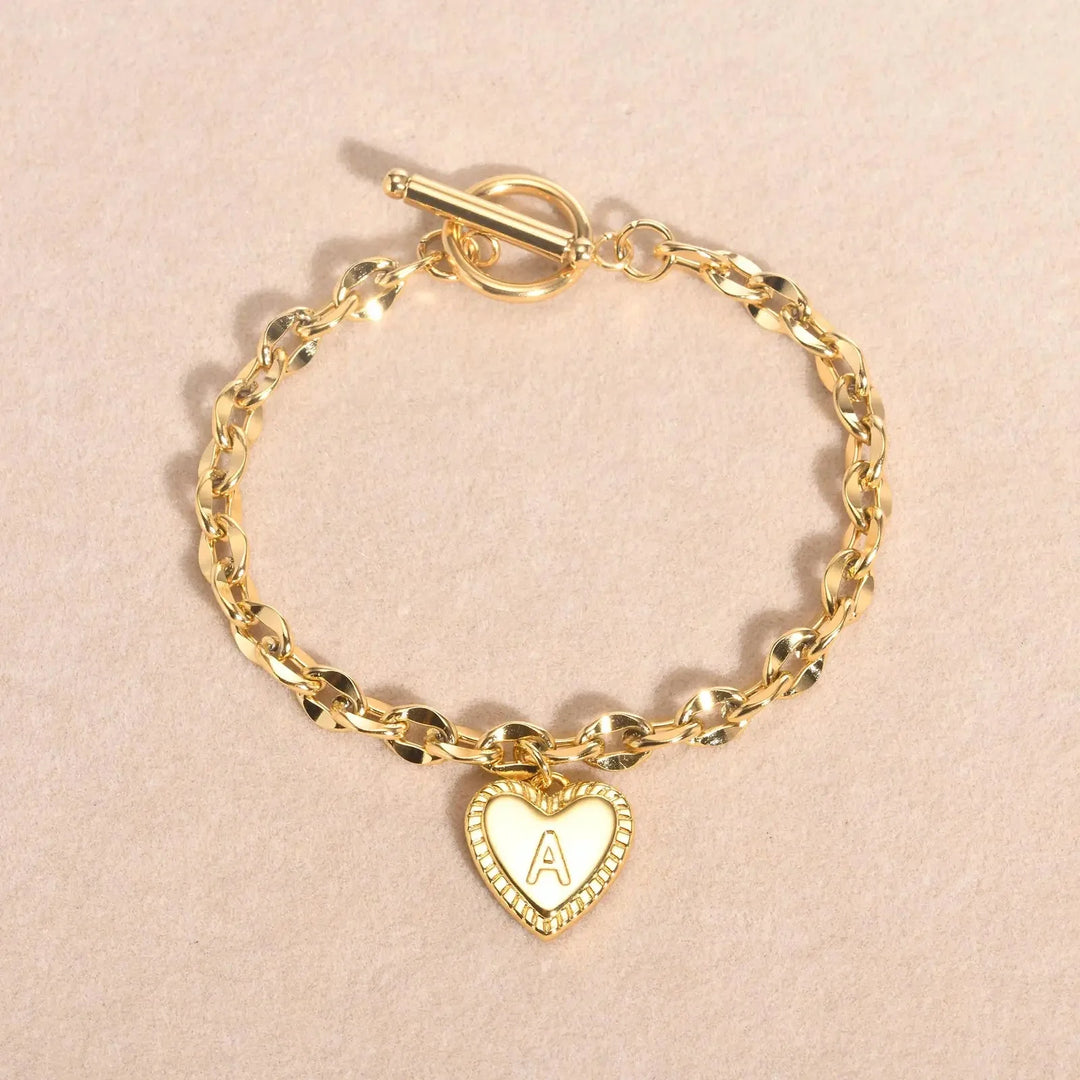 BowLift | 14k Dainty Heart Engraved Letter Initial Bracelet