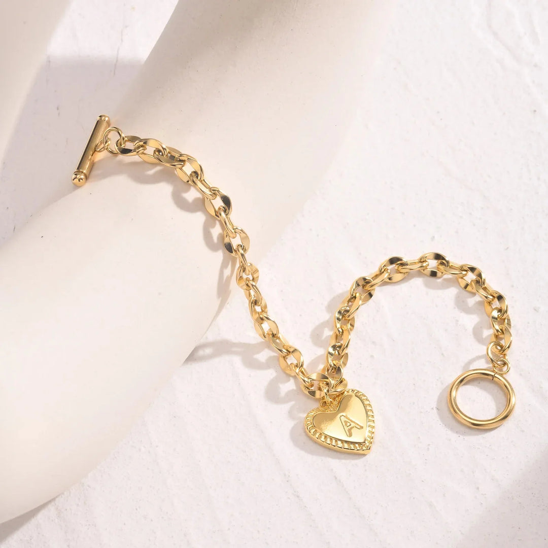 BowLift | 14k Dainty Heart Engraved Letter Initial Bracelet