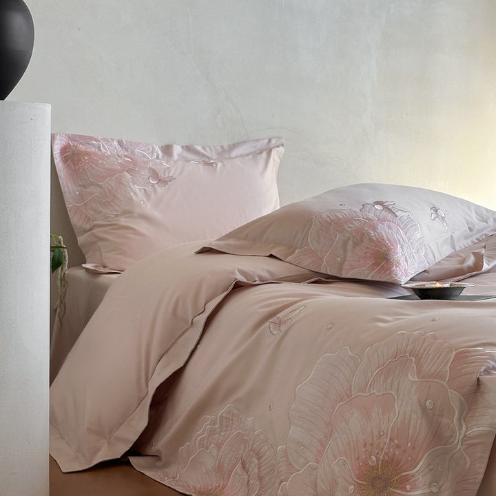 Long-staple cotton bedding set, 4-piece, embroidered, luxury