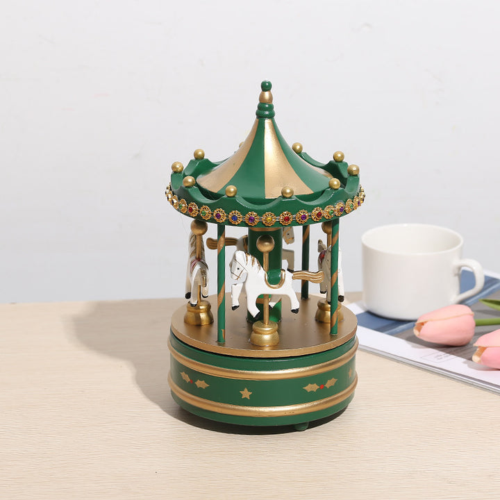 Decorative wooden carousel music box