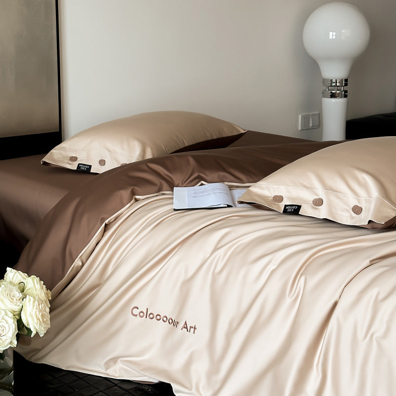 Cotton bedding set, 4-piece, long-staple cotton