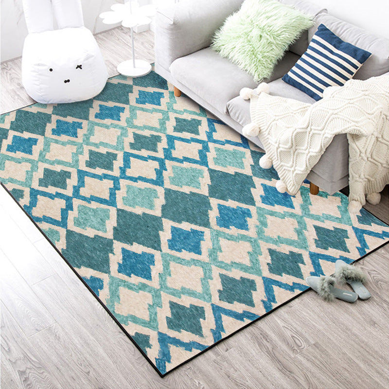 BowLift | Geometric Southwest Rug Blue Diamond Trellis Rug Anti-slip Back Power Loom Indoor Rug