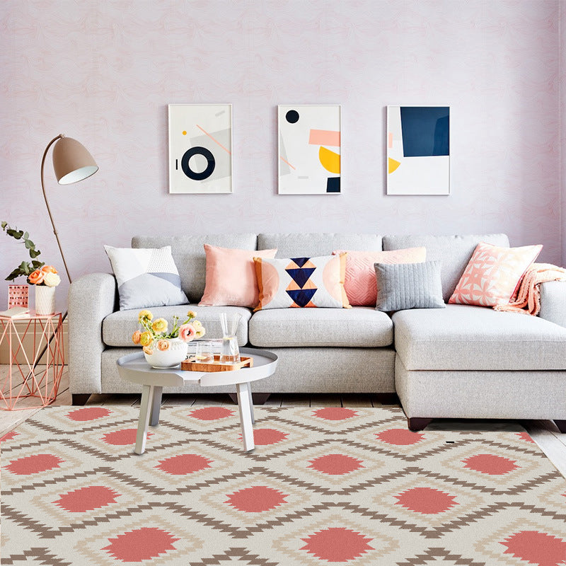 BowLift | Geometric Southwest Rug Red Diamond Grid Rug Synthetic Non-Slip Pet Friendly Area Rug for Living Room