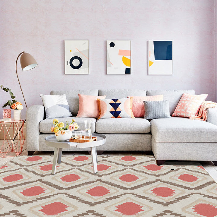 BowLift | Geometric Southwest Rug Red Diamond Grid Rug Synthetic Non-Slip Pet Friendly Area Rug for Living Room
