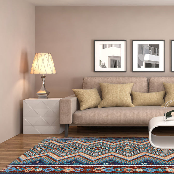 BowLift | Framed Diamond Aztec Rug with Tribal Symbols Polyester non-slip back Power Loom Indoor Rug for Living Room