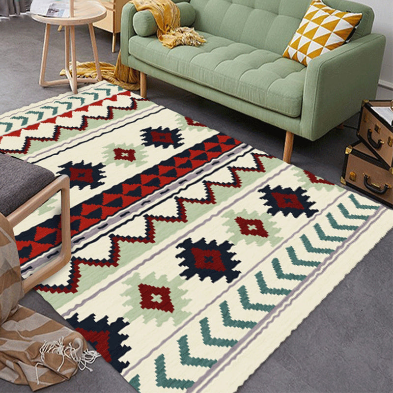 BowLift | Southwestern Americana Aztec rug in blue and red striped geometric rug polyester stain resistant indoor rug