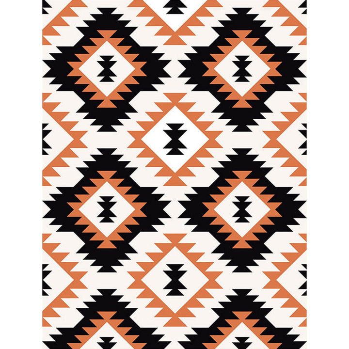 BowLift | Aztec Tokens Tribal Indigenous Carpet with ethnic geometric diamond in orange and black polyester stain-resistant personal carpet