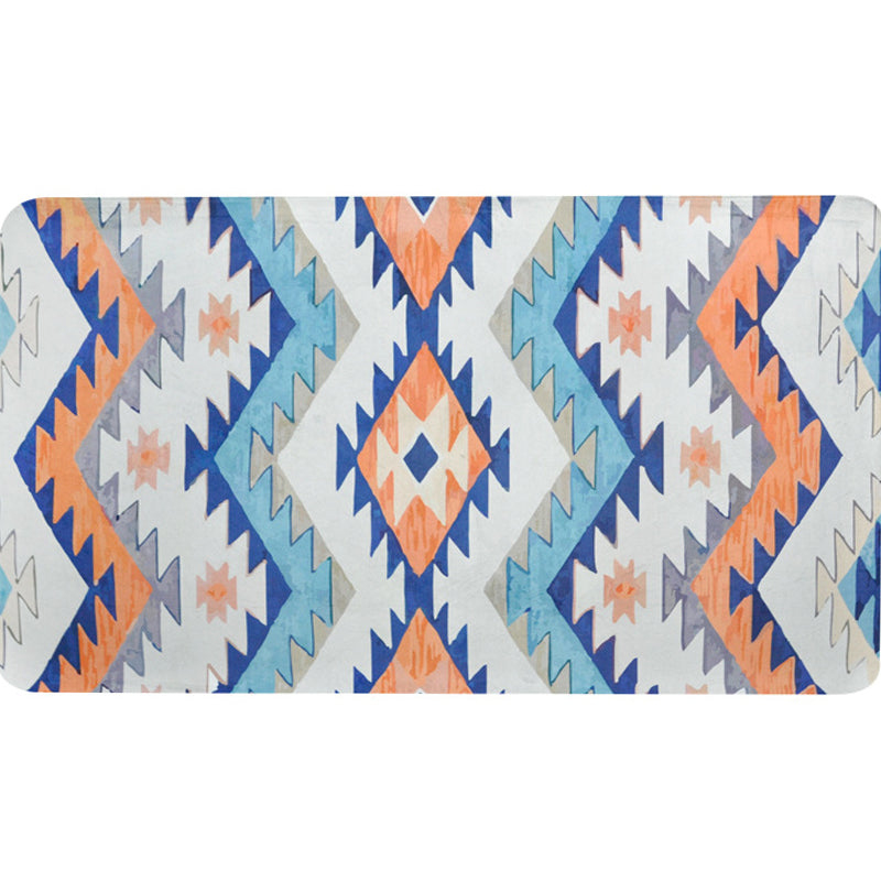 BowLift | Striped Aztec Tokens Tribal Rug in Orange and Blue Synthetic Non-Slip Pet Friendly Rug for Living Room in Gray