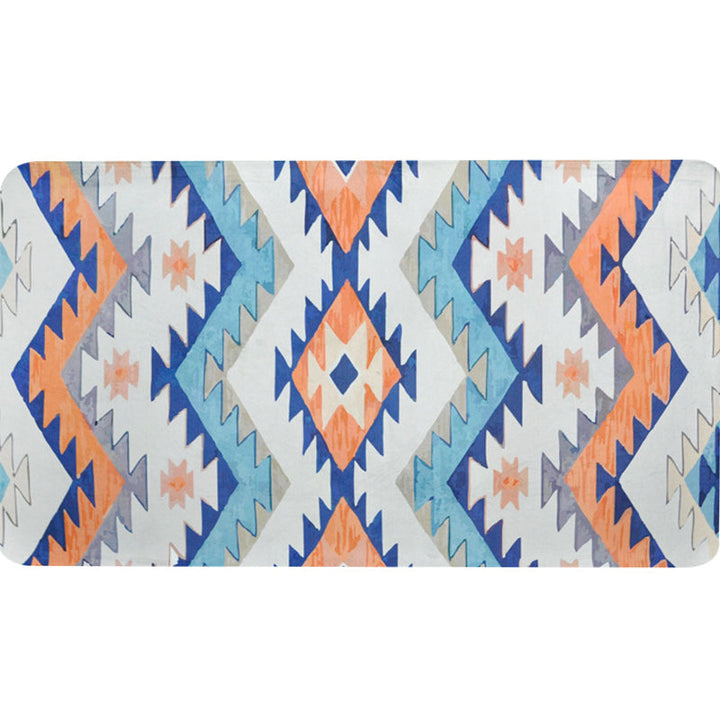 BowLift | Striped Aztec Tokens Tribal Rug in Orange and Blue Synthetic Non-Slip Pet Friendly Rug for Living Room in Gray
