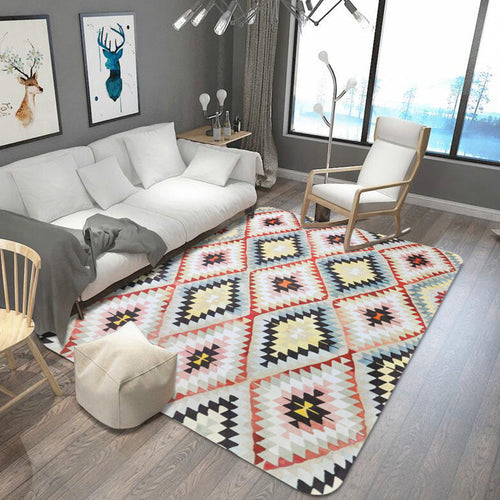 BowLift | Retro Tribal Carpet with Aztec Native Americana Diamond Stain Resistant Power Loom Carpet for Home Decor