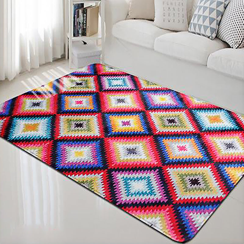 BowLift | Retro-Diamond-Geometric Colorful Carpet Navajo Style Fabric Anti-Slip Pet Friendly Area Rug for Living Room
