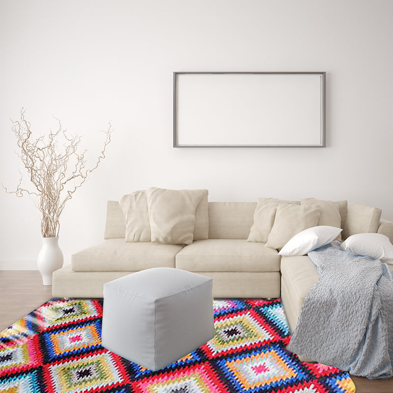 BowLift | Retro-Diamond-Geometric Colorful Carpet Navajo Style Fabric Anti-Slip Pet Friendly Area Rug for Living Room