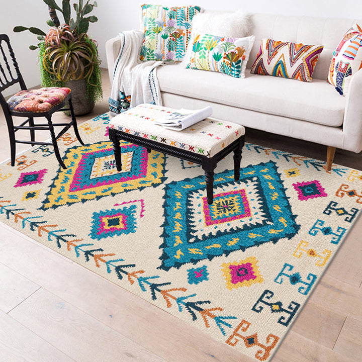 BowLift | Colorful rug Moroccan southwestern diamond geometric rug polyester washable non-slip stain-resistant area rug