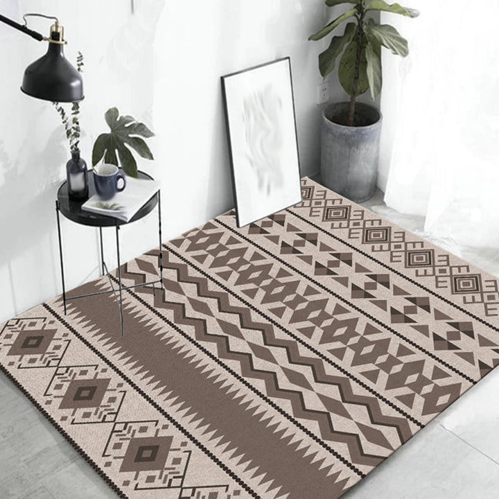 BowLift | Southwestern tribal brown carpet striped geometric diamond washable stain-resistant synthetic carpet for the living room
