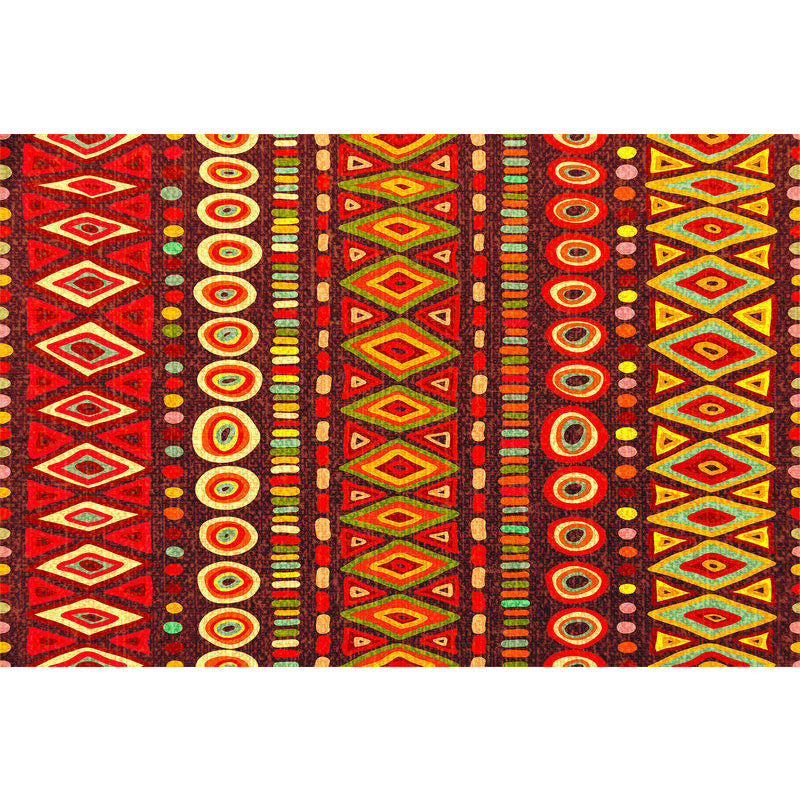 BowLift | Dark Red Americana Tribal Carpet Striped Geometric Polyester Pet Friendly Stain Resistant Rug for Accent Area