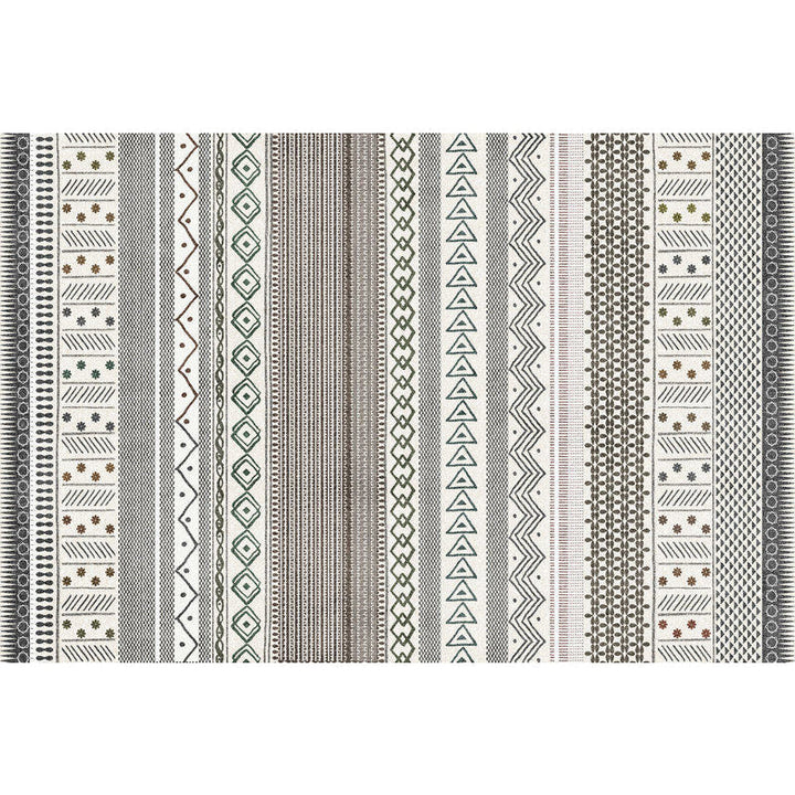 BowLift | Bohemian Striped Geometric Rug Fabric Rug for Living Room Non-Slip Back Rug in Light Green and Brown