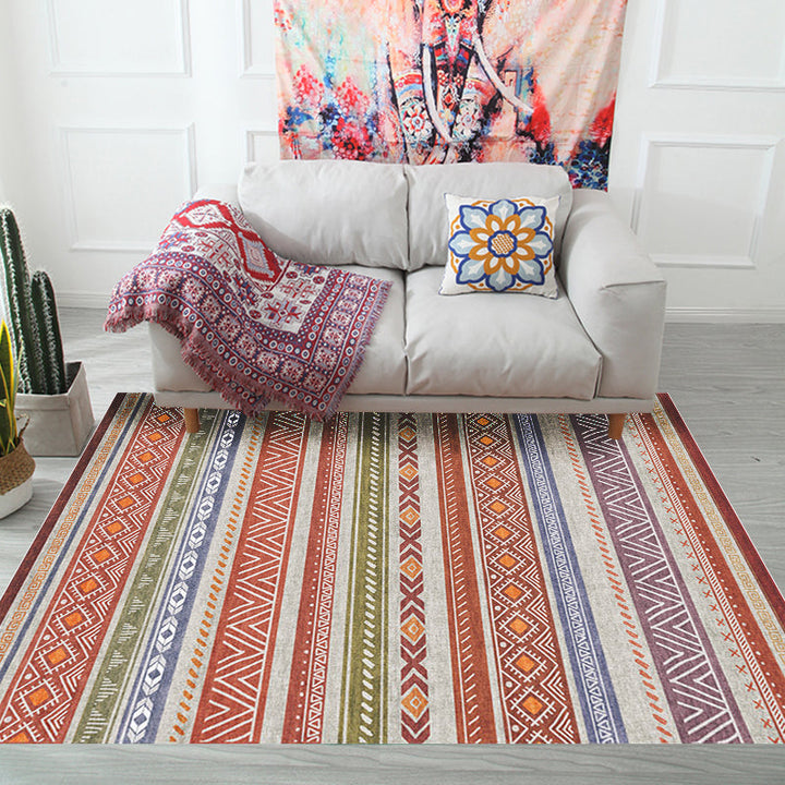 BowLift | Bohemian Style Indoor Rug Striped Geometric Shine Rug with Zigzag Lines and Diamond Synthetic Non-Slip Rug