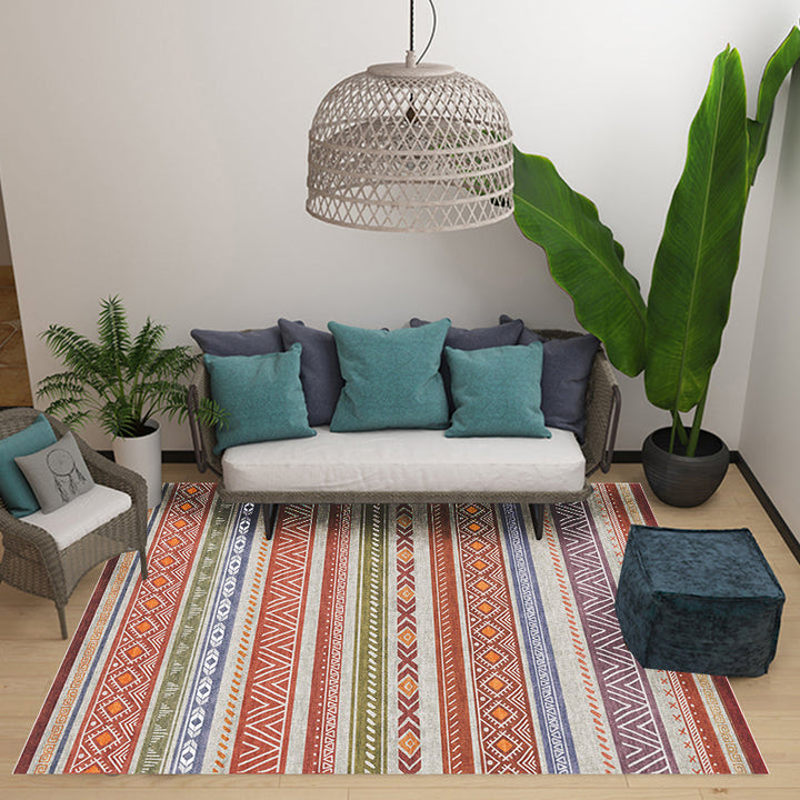 BowLift | Bohemian Style Indoor Rug Striped Geometric Shine Rug with Zigzag Lines and Diamond Synthetic Non-Slip Rug