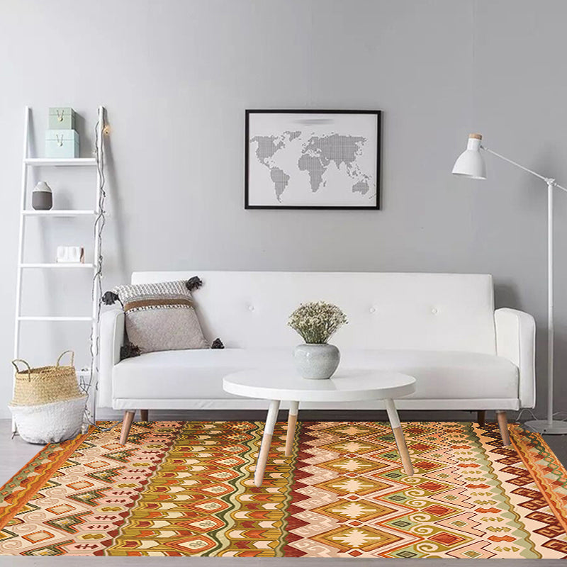 BowLift | Orange Americana Indoor Mat Striped Indian Tribal Graphic Rug with Feather Headscarf Synthetic Non-Slip Backing Rug