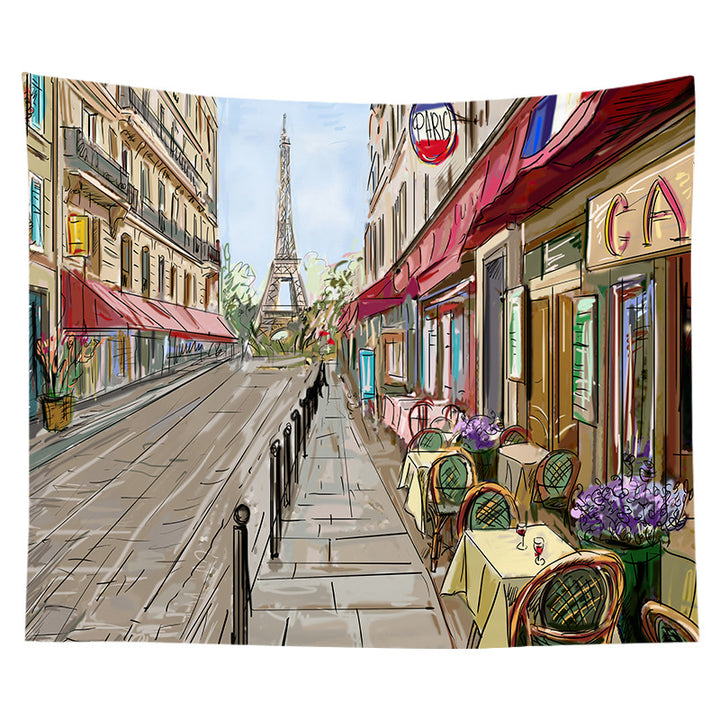 Decorative Bohemian Wall Tapestry with Abstract Lunar Cityscape Print