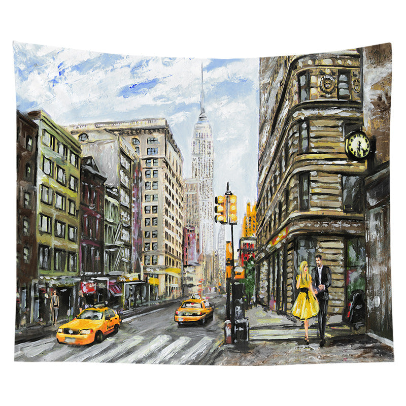 Decorative Bohemian Wall Tapestry with Abstract Lunar Cityscape Print