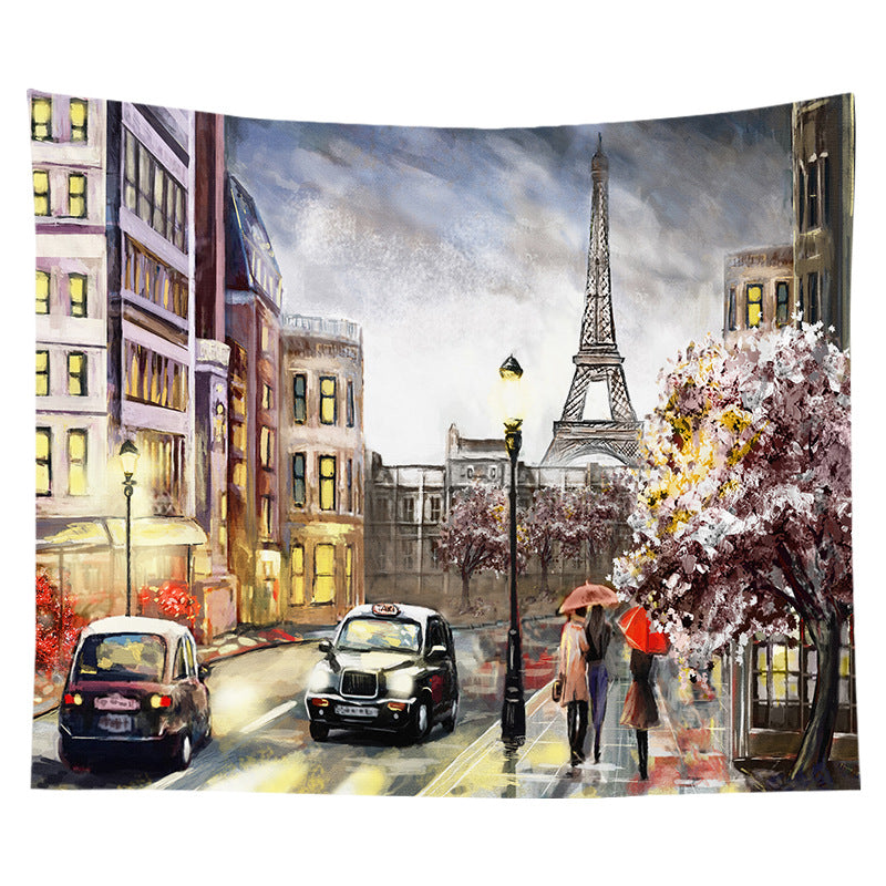 Decorative Bohemian Wall Tapestry with Abstract Lunar Cityscape Print
