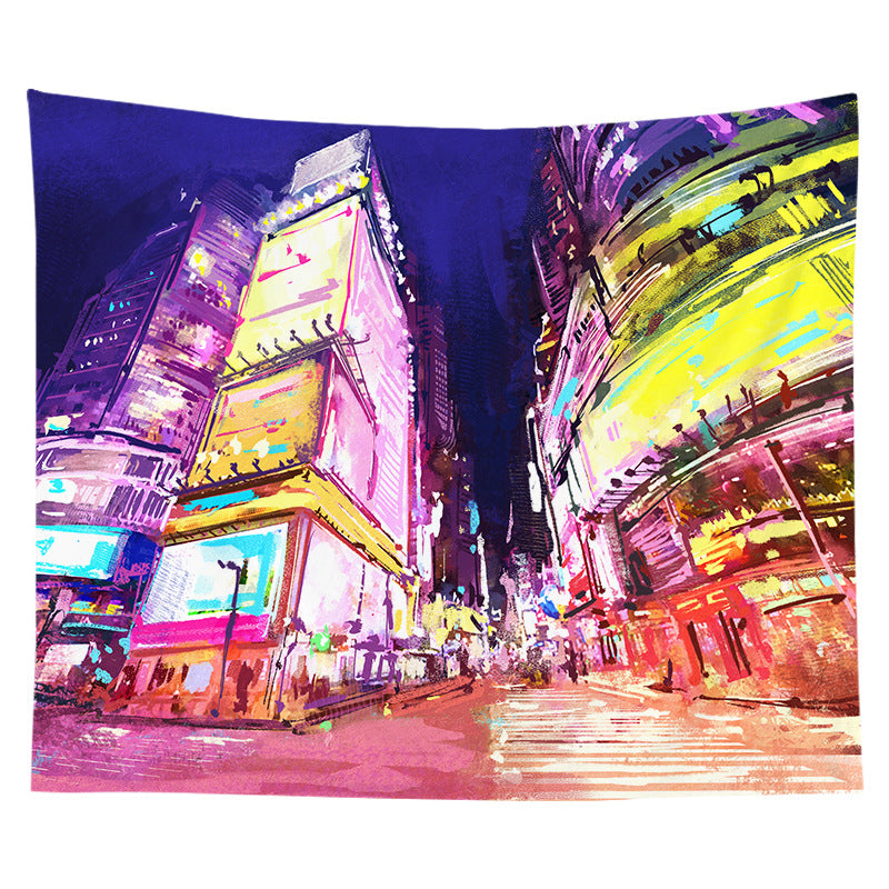Decorative Bohemian Wall Tapestry with Abstract Lunar Cityscape Print