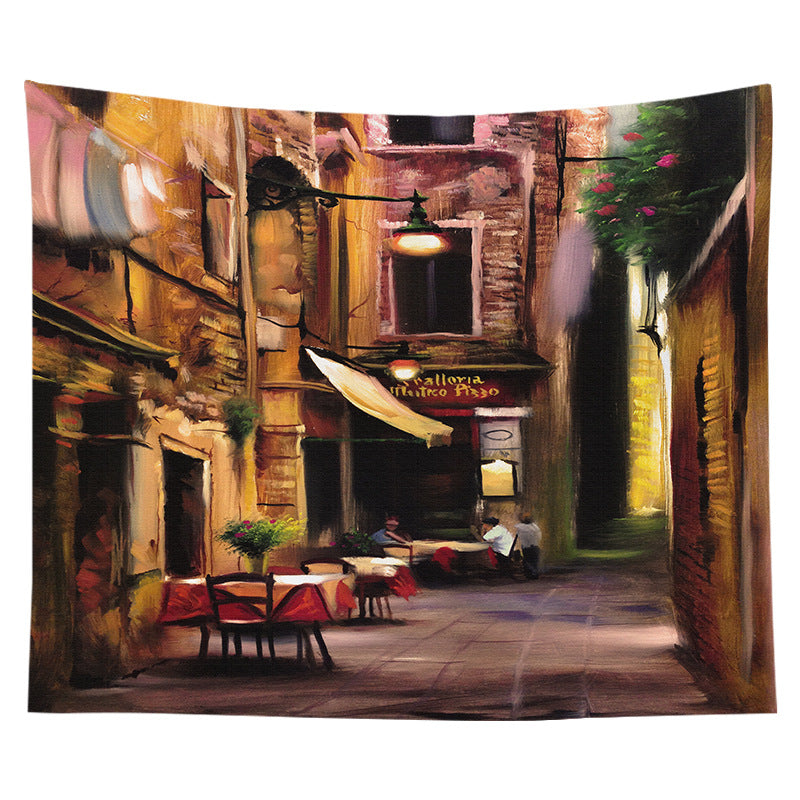 Decorative Bohemian Wall Tapestry with Abstract Lunar Cityscape Print