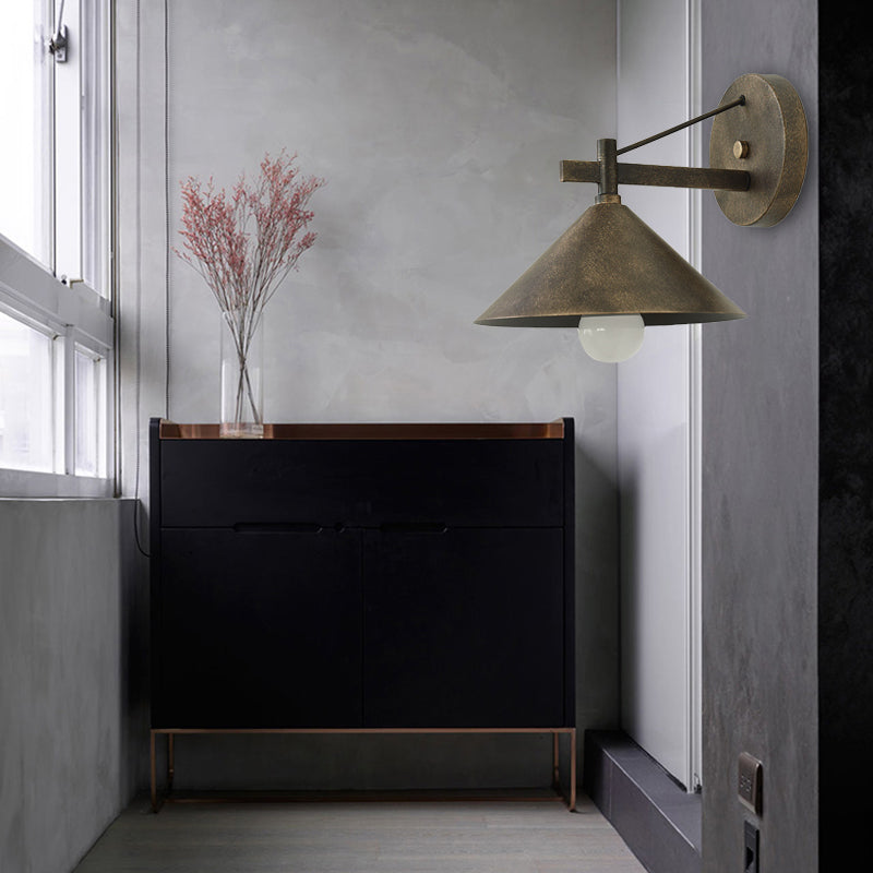BowLift | 1 Metal Wall Lamp Light Industrial Aged Silver/Bronze Cone Dining Room Lighting Fixture
