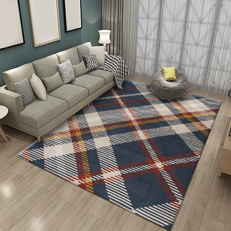 Red and blue modern rug polyester plaid rug washable non-slip backing rectangular rug for the living room | Bowlift