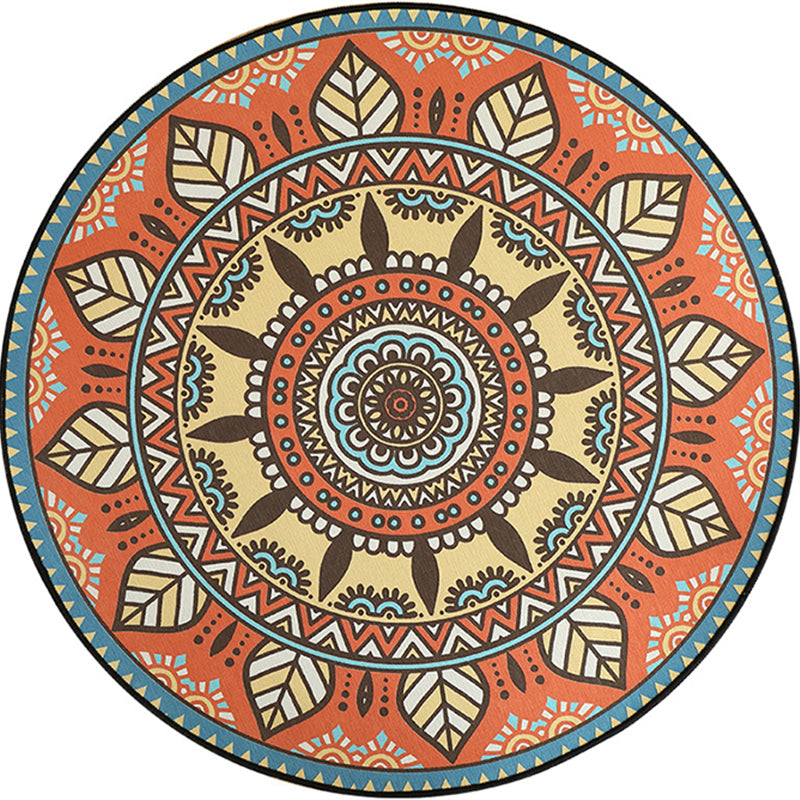 BowLift | Blue and Orange Tribal Carpet with Leaf Polyester Southwestern Print Non-Slip Back Carpet for Bedroom