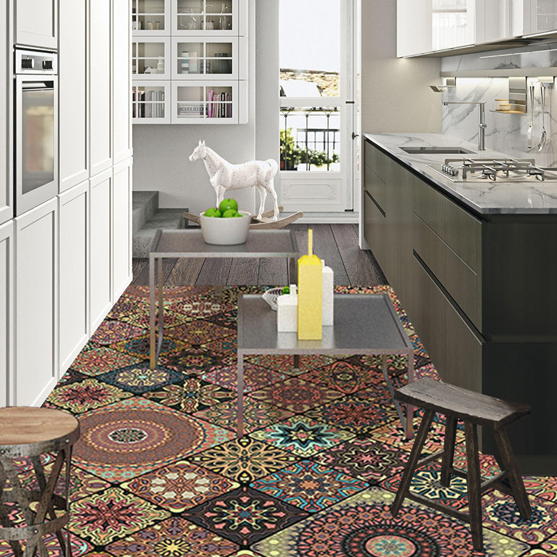BowLift | Persian Moroccan rug in brown floral circle square print area rug polyester non-slip rug for living room