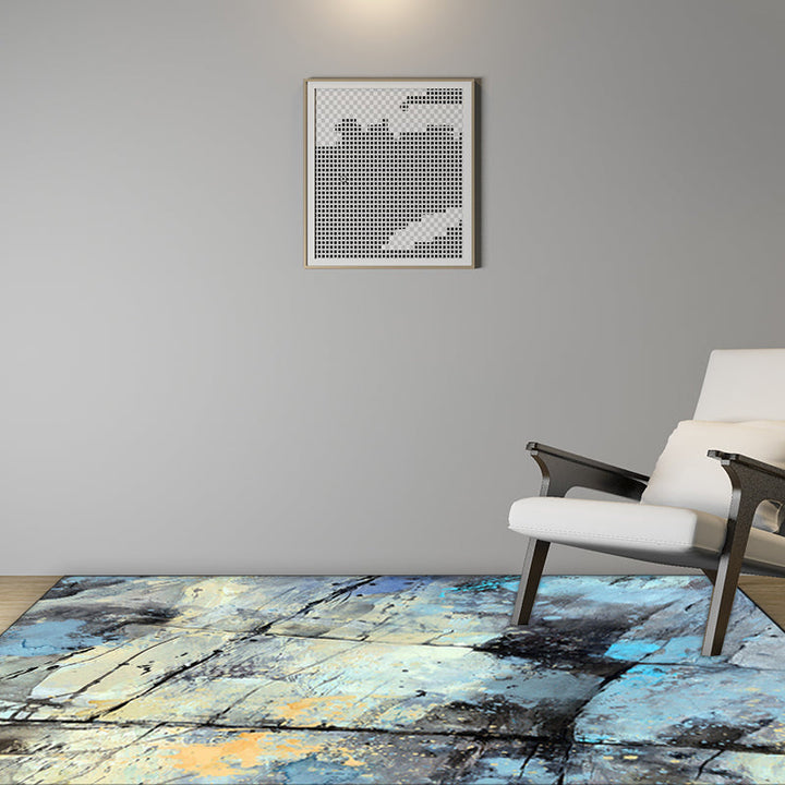 Blue Bedroom Carpet Modern Abstract Line Splash Ink Pattern Rug Polyester Washable Rug | Bowlift
