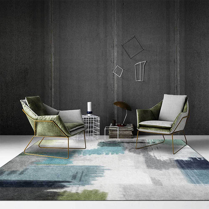 Contemporary modern rug in gray abstract color block painting print rug made of polyester washable for the bedroom | Bowlift