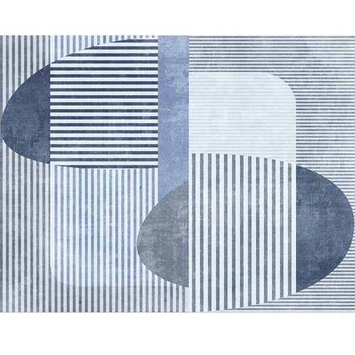 Blue and Gray Simple Rug Polyester Striped Abstract Color Block Rug Washable Rectangular Rug for the Living Room | Bowlift