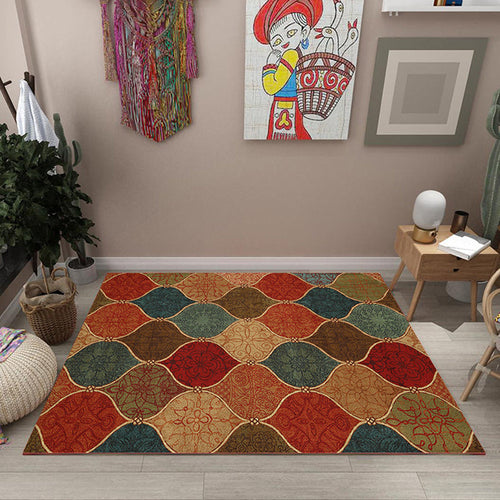 BowLift | Oriental Moroccan Rug Colorful Tribal Motif Print Area Rug Polyester Machine Washable Non-Slip Carpet for Living Room
