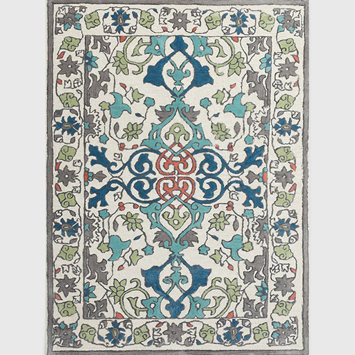 BowLift | Moroccan living room wallpaper in ivory leaf pattern printed carpet polyester non-slip rug