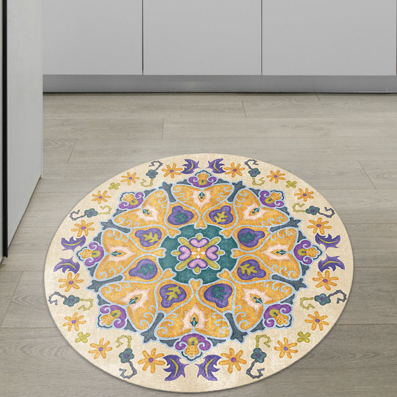 BowLift | Tribal Medallion Rug Yellow Synthetic Rug Non-slip Back Rug for Living Room