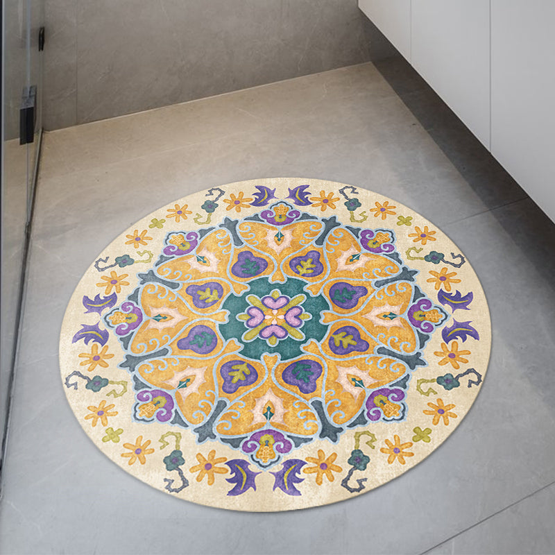 BowLift | Tribal Medallion Rug Yellow Synthetic Rug Non-slip Back Rug for Living Room