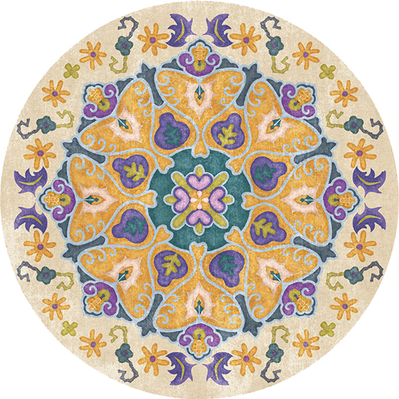 BowLift | Tribal Medallion Rug Yellow Synthetic Rug Non-slip Back Rug for Living Room